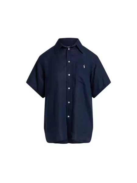 Bluzka koszulowa typu oversized z czystego lnu Polo Ralph Lauren niebieska
