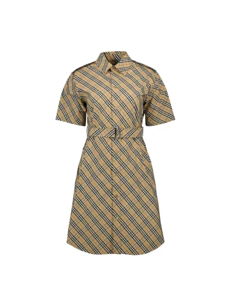 Mała mały sukienka koszulowa Burberry w kratkę beżowa