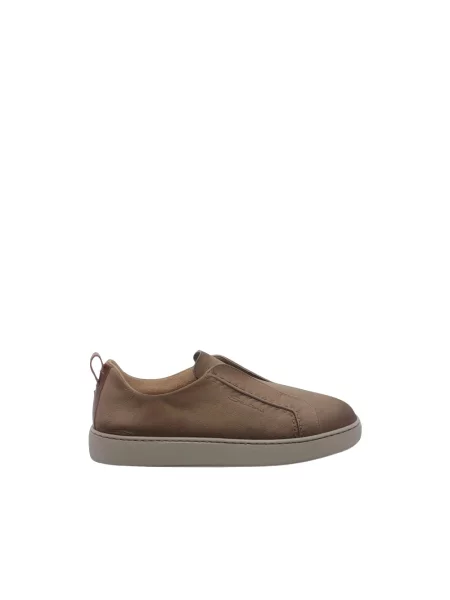 Lniane sneakersy Santoni wsuwane brązowe
