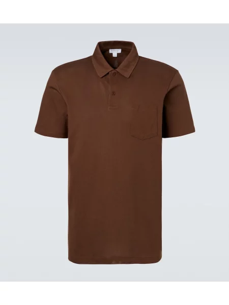 Мрежеста поло тениска Sunspel кафяво