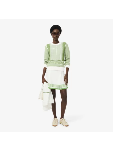 Lacoste Sweter Z Okrągłym Dekoltem Ze Wzorem Regular Fit zielony