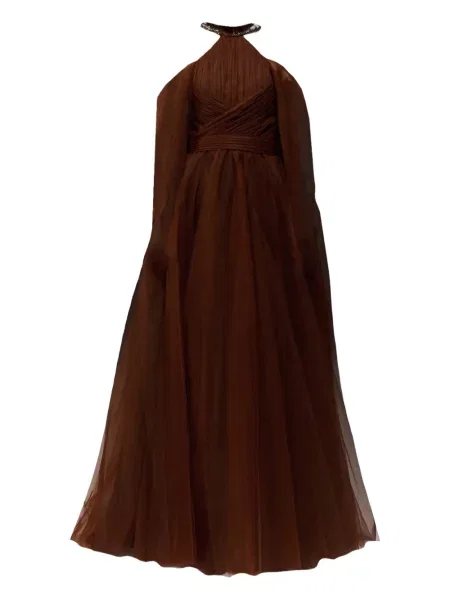 Rochie maxi Tha Seen drapată de costum maro