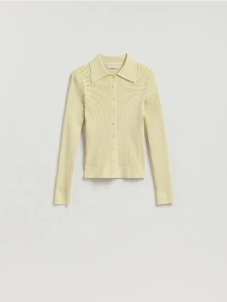 Reserved Cardigan cu guler verde-pal verde