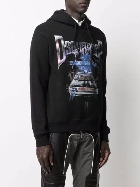 Hanorac cu glugă Dsquared2 cu imagine negru