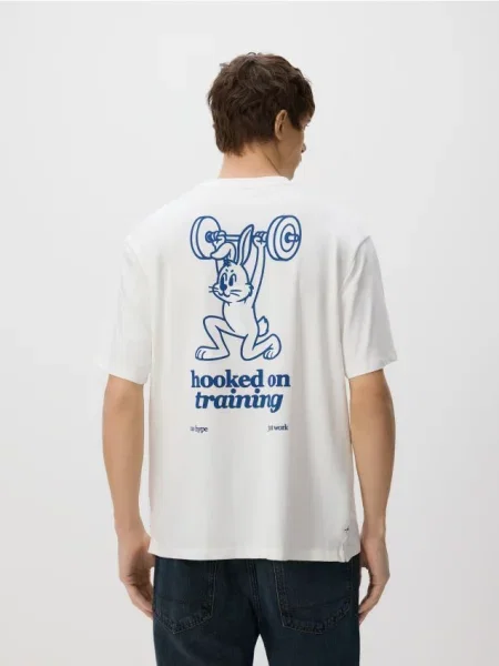 Reserved Tricou cu croială lejeră cu imprimeu pe spate crem