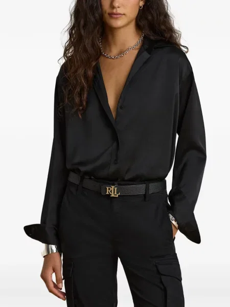 Σατέν πουκάμισο Lauren Ralph Lauren μαύρο