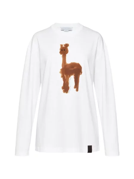 Lung tricou Stella Mccartney din lână alpaca cu imagine alb