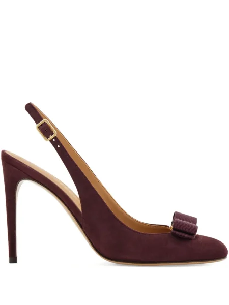 Pantofi cu toc Ferragamo cu funde slingback violet