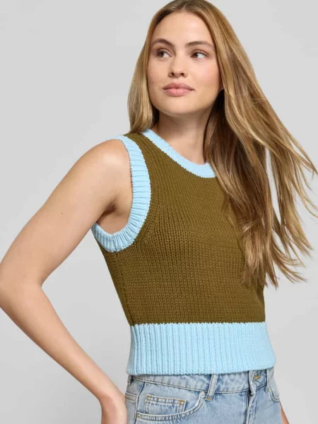 Krótka kamizelka dzianinowa Style Icon Collection oliwkowa