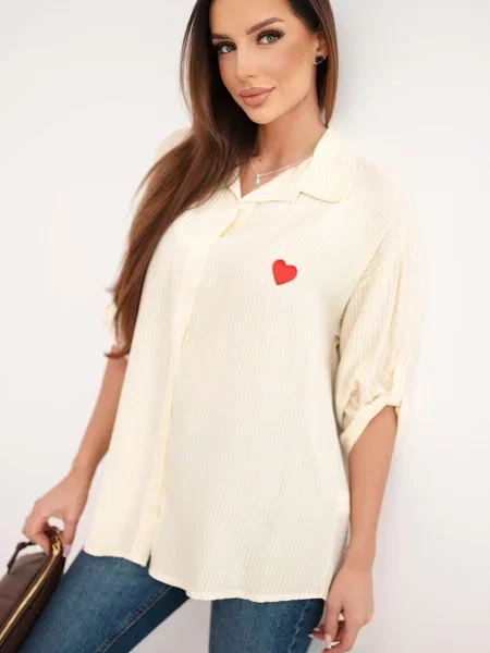 Cămașă Kesi Włoski din dantelă cu mâneci din dantelă alb