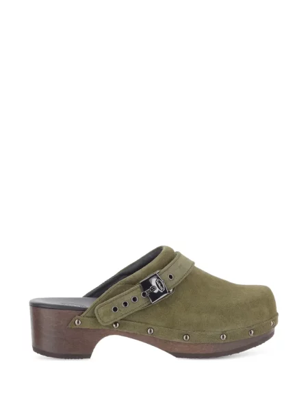 Saboți Scholl din piele de căprioară verde