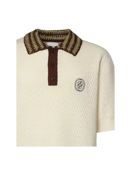 Drole de Monsieur Swetry Mężczyzna XL Polo Maille Ajoure D Miroir biały