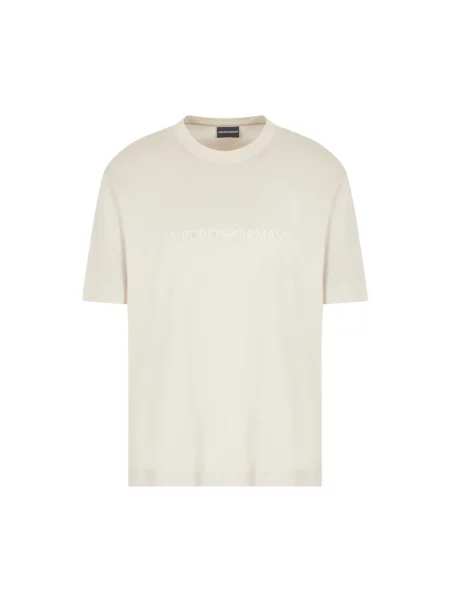Koszulka Emporio Armani z krótkim rękawem z logo beżowa