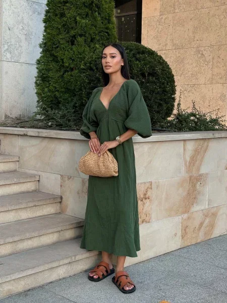 Макси платье Milirud софтшелл зеленое