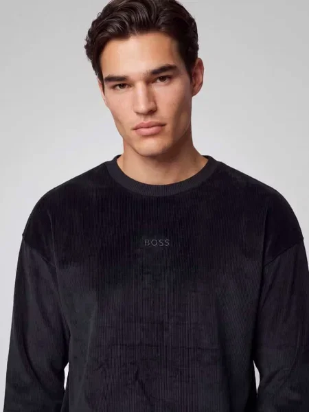 Bluza z aksamitną powierzchnią Boss Green czarna