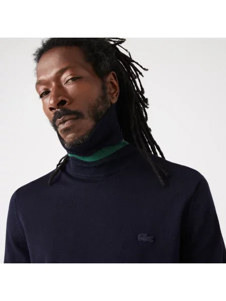 Sweter z golfem Lacoste do golfa granatowy