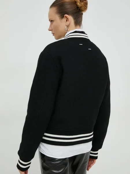 Filling Pieces gyapjú bomber dzseki fekete átmeneti oversize fehér