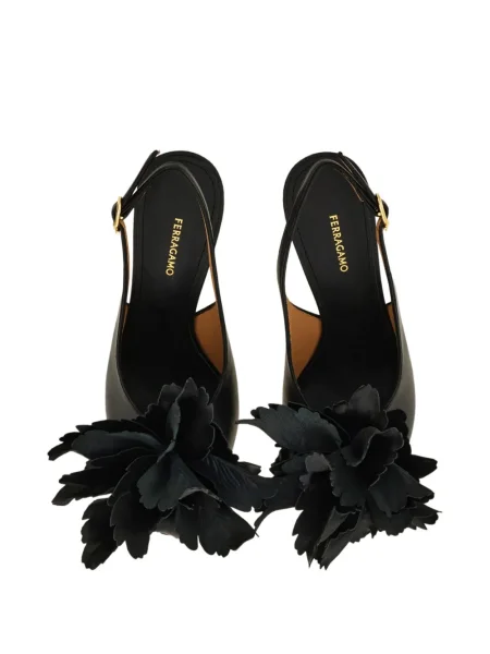 Pantofi cu toc Ferragamo cu model floral slingback negru