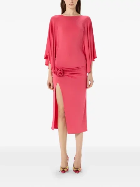 Rochie midi Blumarine cu model floral cu aplicații roz