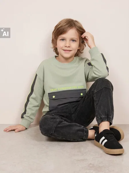 Sinsay Mikina crewneck s klokánkovou kapsou olivová