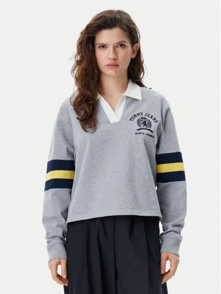 Tommy Jeans Bluză Varsity gri