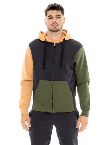 Bluza Leone Apparel Color Block z kapturem i zamkiem na zimę szara