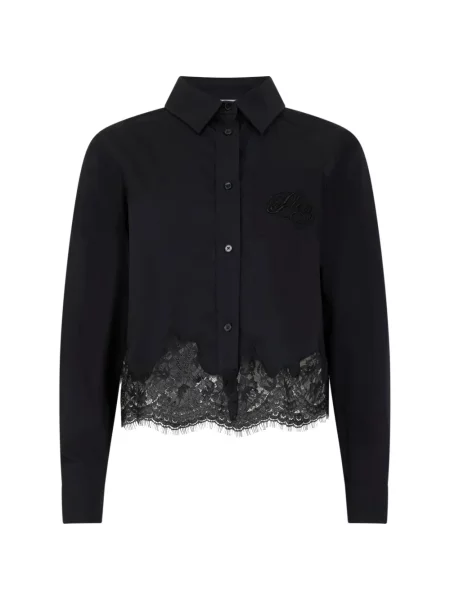 Cropp cămașă Philipp Plein cu broderie din dantelă negru