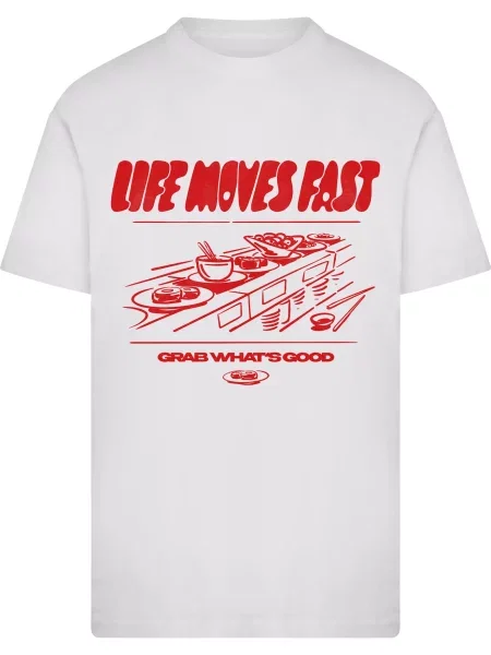 Mister Tee Tricou Life Moves Fast Grab What is Good roșu alb
