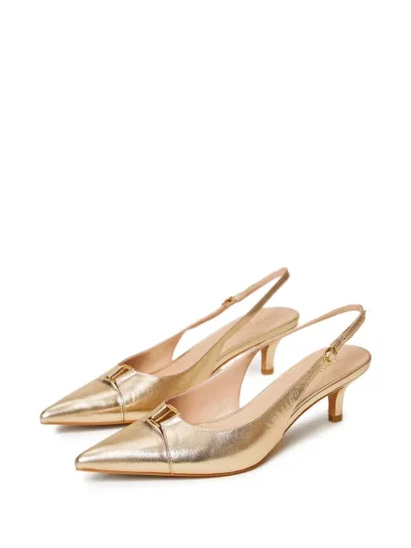 Pantofi cu toc Twinset din piele slingback auriu