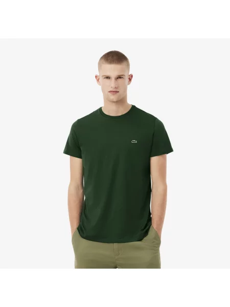 Lacoste T-Shirt Z Okrągłym Dekoltem Z Dżerseju Z Bawełny Pima zielona