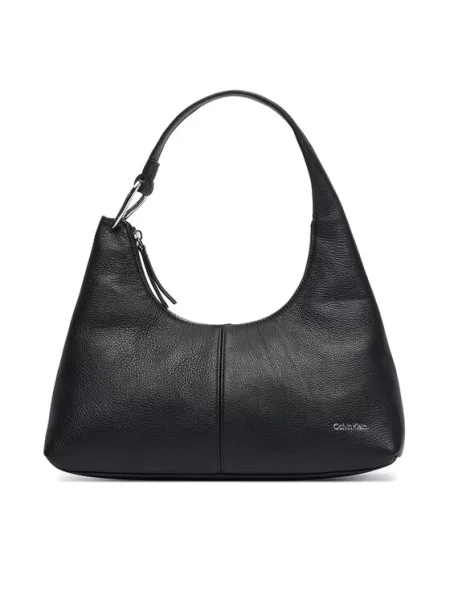 Calvin Klein Дамска чанта Slouchy Leather Shoulder Bag черен