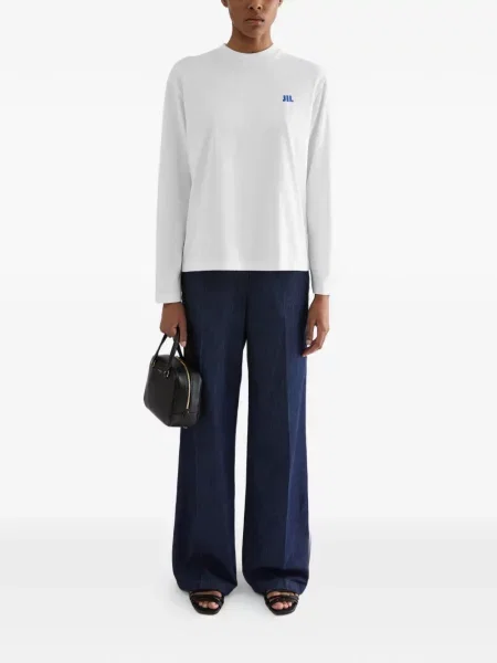 Lung tricou Jil Sander cu broderie alb