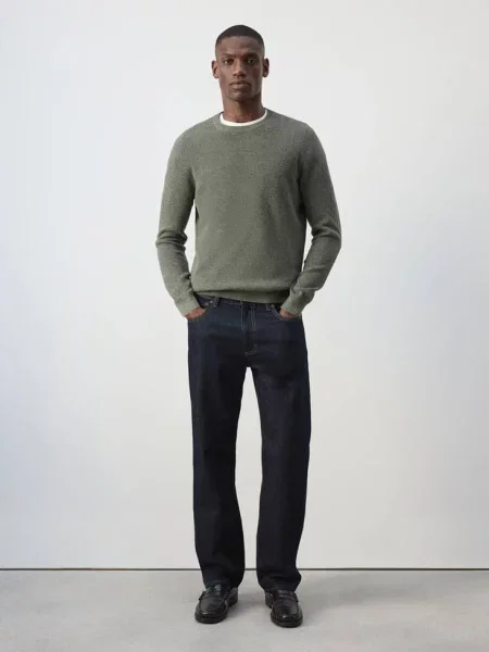 Sweter z cienkiej prążkowanej dzianiny khaki Mężczyzna S MANGO MAN