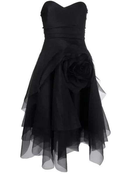 Rochie midi Ana Radu cu model floral până la genunchi din organza negru