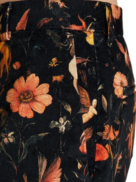 Pantaloni R13 de catifea cu model floral negru