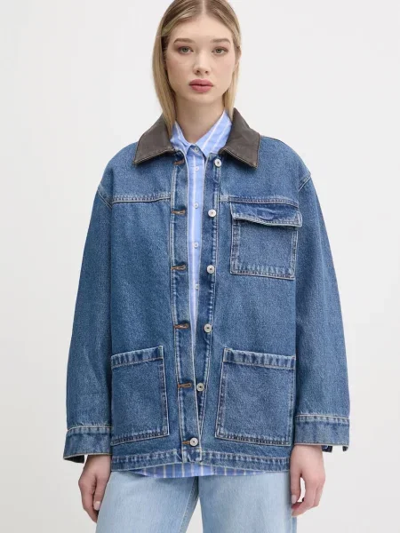 Abercrombie & Fitch geaca jeans femei de tranzitie albastru