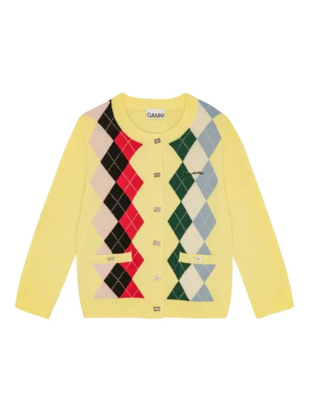 Cardigan Ganni cu model argyle galben