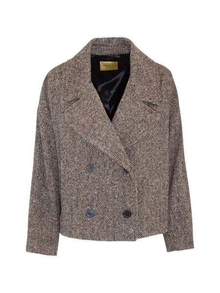 Geacă Momoni cu model herringbone cu două rânduri de nasturi maro