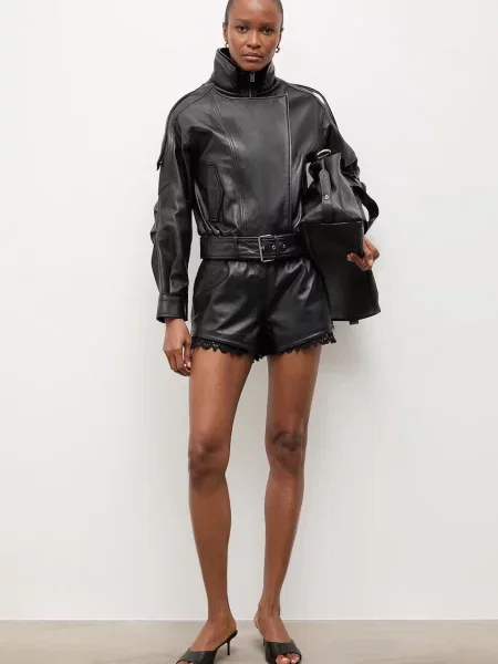 Answear.LAB pantaloni scurți pentru femei din piele EIRA Unscripted Collection negru