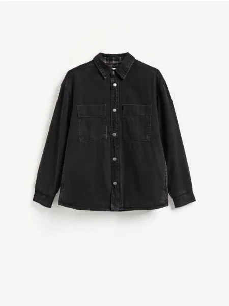Reserved Jachetă shacket din denim negru