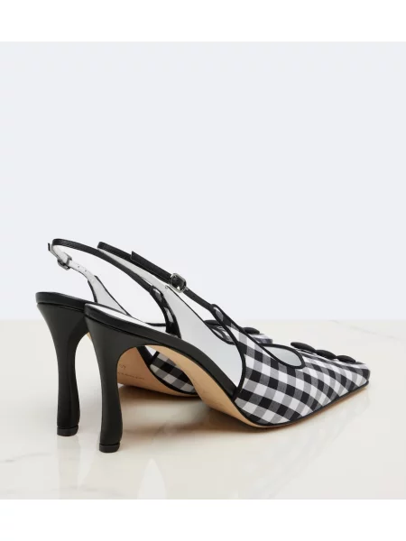 Kockované lodičky Manolo Blahnik s otvorenou pätou čierna