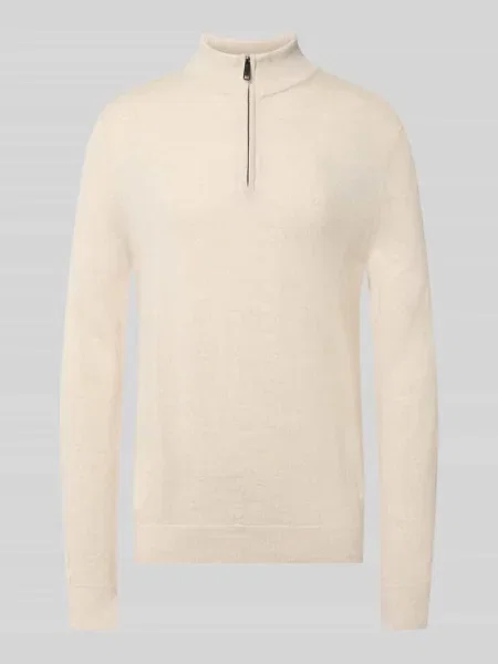 Sweter z dzianiny o kroju slim fit z mieszanki wełny z kołnierzem zapinanym Christian Berg Men