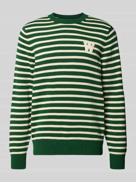 Sweter z dzianiny z okrągłym dekoltem Wood Wood zielony