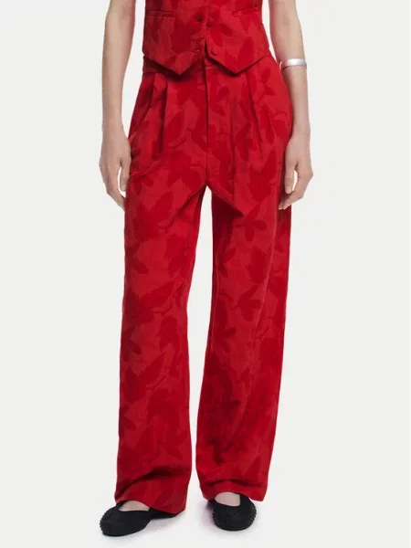 Desigual Medžiaginės kelnės Suitrojo Straight Fit raudona