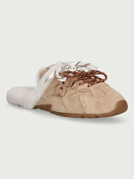 Nokwol papuci de casă pentru femei cu finisaj plușat Atlas Mule Beige Suede bej