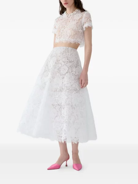 Fustă midi Carolina Herrera din dantelă alb