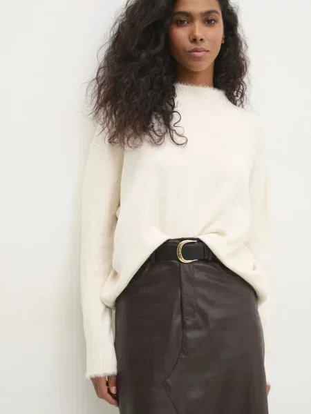 Пуловер с вълна Answear Lab от лека материя бежово