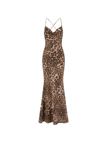 Rochie maxi Actualee cu imagine cu model leopard maro