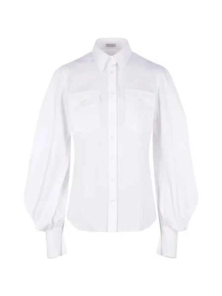 Koszula Brunello Cucinelli z kieszeniami na rękawach biała