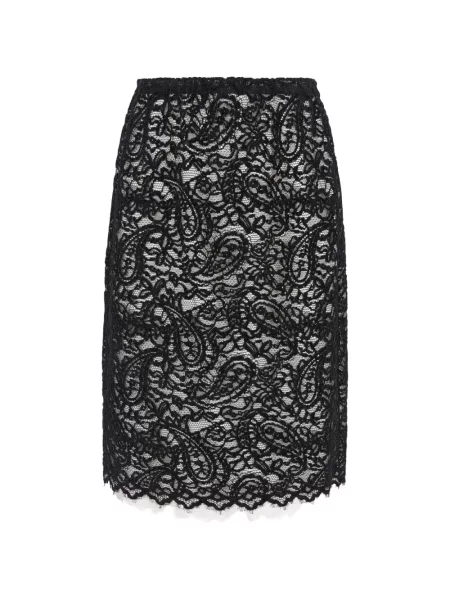 Fustă midi Jnby cu broderie din dantelă negru
